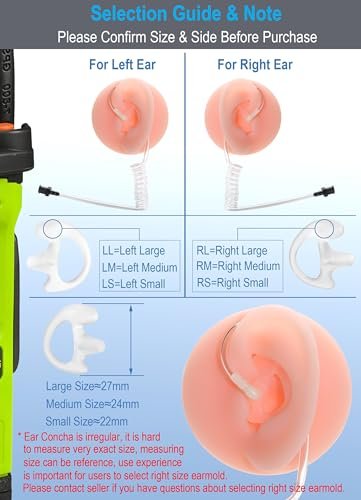 Commountain Weiche Ohrpassstücke für Walkie-Talkie Akustikrohr-Ohrhörer, Silikon-Ohrstöpsel kompatibel mit Motorola Kenwood Baofeng Coil Tube Ohrhörer, 6er-Pack, Transluzent, Mittelgroß für linkes Ohr