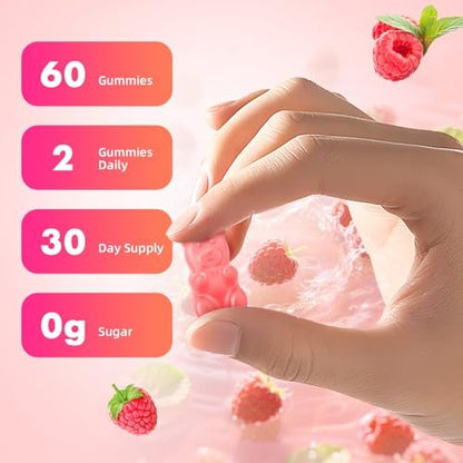 MEENCCD L-Tyrosin Gummibärchen, 1000 mg L-Tyrosin Nahrungsergänzungsmittel für Kinder & Erwachsene, tägliche Wellness-Unterstützung, Nicht-GVO, Zuckerfrei, Himbeergeschmack, 60 Stück