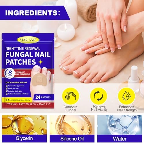 OMZOK Nagelpilz Behandlung Extra Stärke, 24 Stück Pilzpflaster für Zehennagelpilz über Nacht, Nagelreparatur für beschädigte Nägel, Pflegezubehör, Wiederherstellung von Verfärbung und Verdickung
