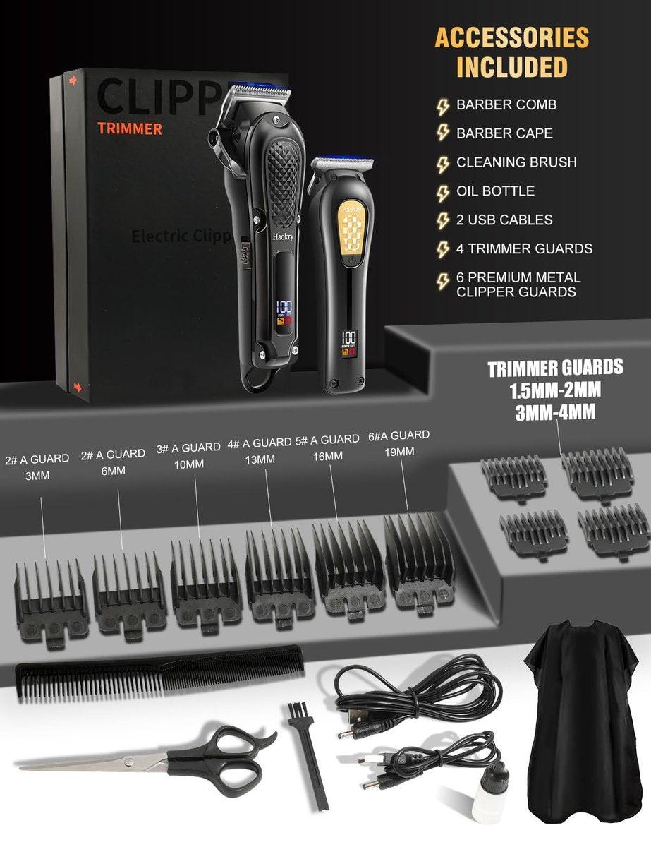 Haokry Haarschneider & Trimmer für Männer - Professionelles Barber Haarschneide-Set, Kabelloser Haarschneider für Friseure, Barttrimmer, Wiederaufladbarer Elektrorasierer