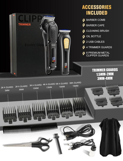 Haokry Haarschneider & Trimmer für Männer - Professionelles Barber Haarschneide-Set, Kabelloser Haarschneider für Friseure, Barttrimmer, Wiederaufladbarer Elektrorasierer