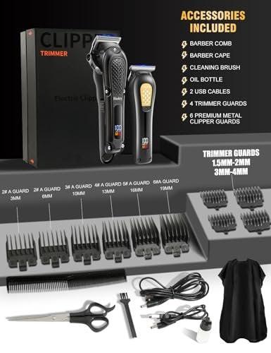 Haokry Haarschneider & Trimmer für Männer - Professionelles Barber Haarschneide-Set, Kabelloser Haarschneider für Friseure, Barttrimmer, Wiederaufladbarer Elektrorasierer