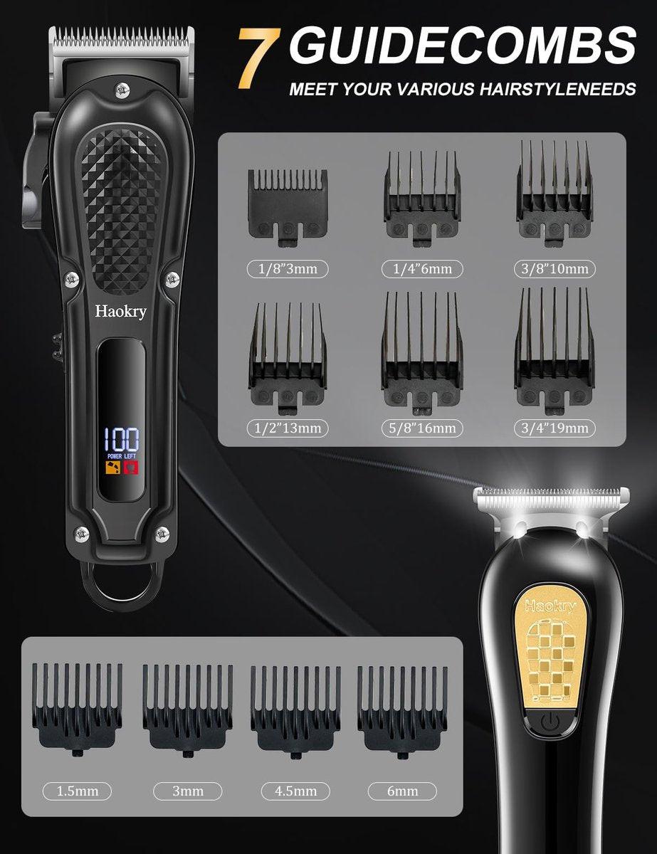 Haokry Haarschneider & Trimmer für Männer - Professionelles Barber Haarschneide-Set, Kabelloser Haarschneider für Friseure, Barttrimmer, Wiederaufladbarer Elektrorasierer