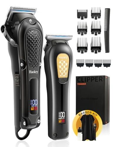 Haokry Haarschneider & Trimmer für Männer - Professionelles Barber Haarschneide-Set, Kabelloser Haarschneider für Friseure, Barttrimmer, Wiederaufladbarer Elektrorasierer