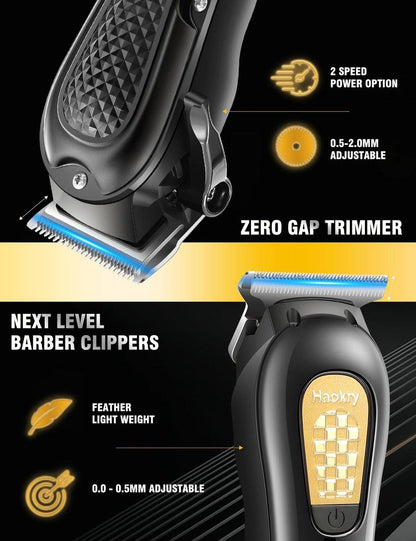 Haokry Haarschneider & Trimmer für Männer - Professionelles Barber Haarschneide-Set, Kabelloser Haarschneider für Friseure, Barttrimmer, Wiederaufladbarer Elektrorasierer
