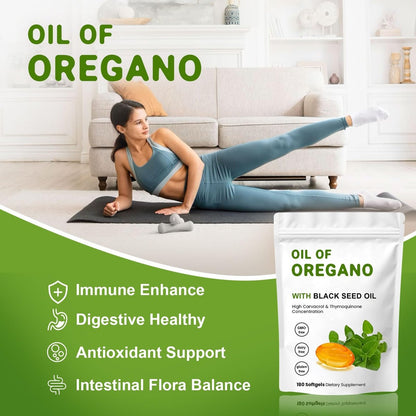 YKJHCSL 2-in-1 Oregano-Öl Softgels – Bio Oregano-Öl Kapseln mit Schwarzkümmelöl, 180 Stück