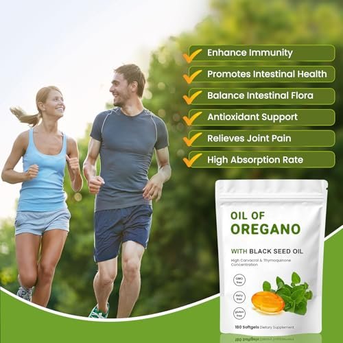 YKJHCSL 2-in-1 Oregano-Öl Softgels – Bio Oregano-Öl Kapseln mit Schwarzkümmelöl, 180 Stück
