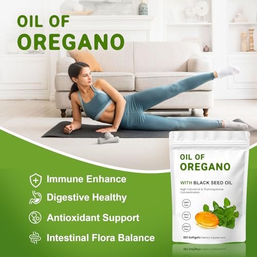YKJHCSL 2-in-1 Oregano-Öl Softgels – Bio Oregano-Öl Kapseln mit Schwarzkümmelöl, 180 Stück