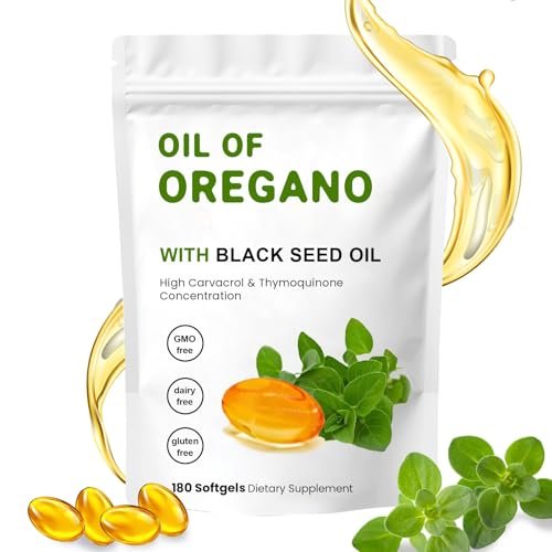 YKJHCSL 2-in-1 Oregano-Öl Softgels – Bio Oregano-Öl Kapseln mit Schwarzkümmelöl, 180 Stück