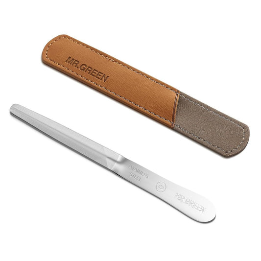 MR.GREEN Gebogene Nagelfeile – Doppelseitige Metall-Nagelfeile für Damen und Herren mit Schutzetui, ergonomischer Anti-Rutsch-Griff, waschbar und wiederverwendbar, für Finger- und Zehennägel