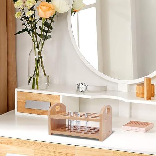 OLYCRAFT Rollerball Parfüm Organizer 24 Fächer Holz Parfüm Aufbewahrung Kosmetik Display Beauty Schminkschrank Kommode