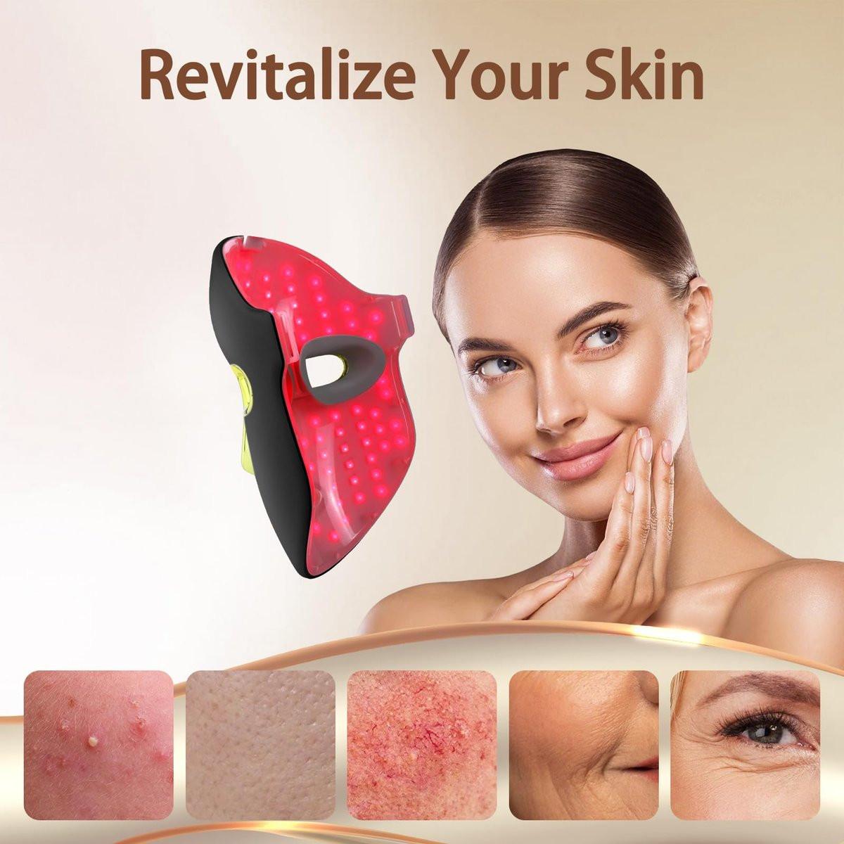 Kelyoo Rotlichttherapie-Gesichtsmaske – LED-Gesichtsmaske mit rotem und blauem LED- und Infrarotlicht, Anti-Aging- und Hautunreinheiten-Behandlung