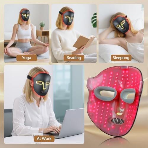 Kelyoo Rotlichttherapie-Gesichtsmaske – LED-Gesichtsmaske mit rotem und blauem LED- und Infrarotlicht, Anti-Aging- und Hautunreinheiten-Behandlung