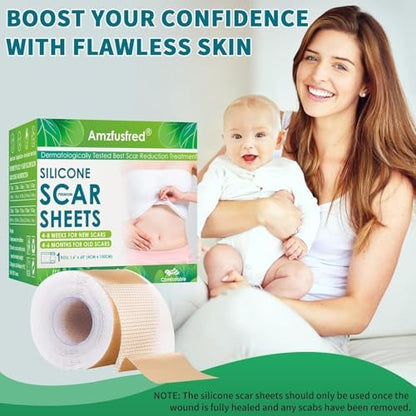 Aktualisiertes Silikon-Narbenband, Silikon-Narbenfolien für Operationsnarben, wiederverwendbarer Silikon-Narbenstreifen für Kaiserschnitt, Bauchdeckenstraffung, Keloidnarben, Verbrennungen, Aknenarben (1,6" x 59" Rolle - 1,5 m)