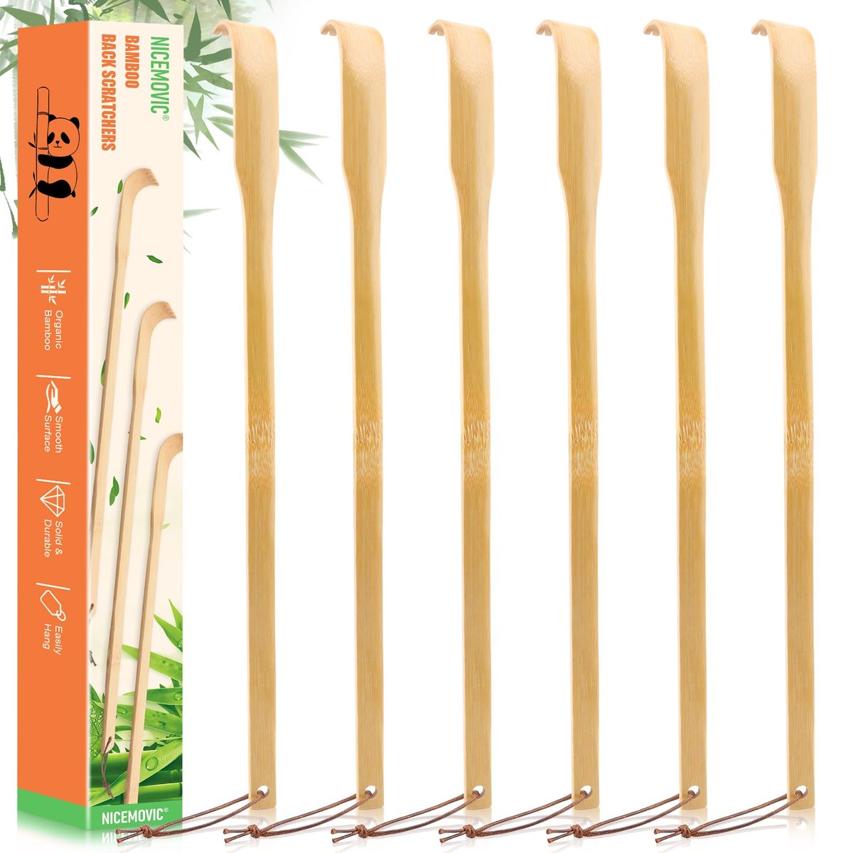 NICEMOVIC 6er-Pack Bambus-Rückenkratzer für Männer und Frauen, Geschenk für Senioren, 42 cm langer Griff, ideal als Weihnachtsgeschenk oder Ostergeschenk