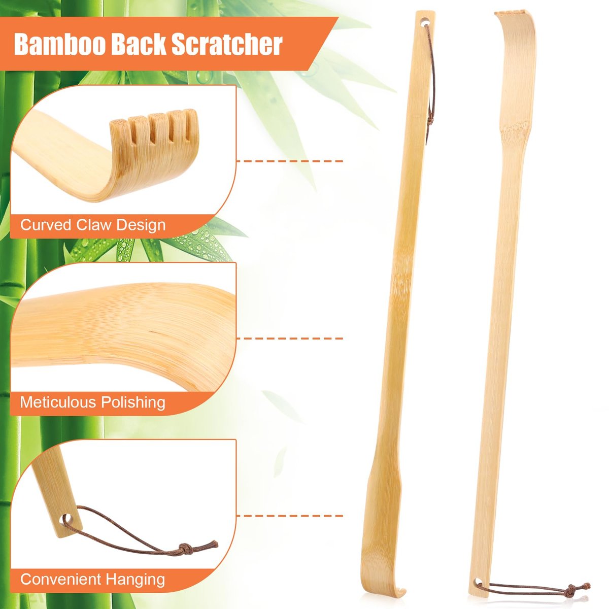 NICEMOVIC 6er-Pack Bambus-Rückenkratzer für Männer und Frauen, Geschenk für Senioren, 42 cm langer Griff, ideal als Weihnachtsgeschenk oder Ostergeschenk