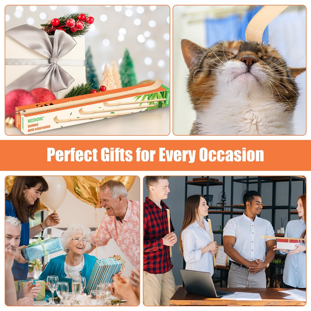 NICEMOVIC 6er-Pack Bambus-Rückenkratzer für Männer und Frauen, Geschenk für Senioren, 42 cm langer Griff, ideal als Weihnachtsgeschenk oder Ostergeschenk