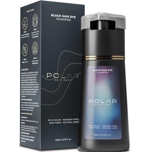 POLAR HAIR CARE Polar Haircare - Haarfärbe-Shampoo für graues Haar für Frauen & Männer (Tiefschwarz) Natürliches Haarfärbeset - Semi-permanentes Haarfärbe-Shampoo - Veganes Haarfärbemittel USA 200 ml