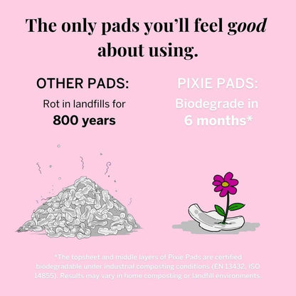 Pixie Bio-Baumwolle Ultradünne Extra Lange Nachtbinden für Damen – Maximale Saugfähigkeit mit Flügeln – Auslaufsicher, Hypoallergen, Duftneutral, Postpartum – Kompostierbar, Biologisch Abbaubar – 12 Stück
