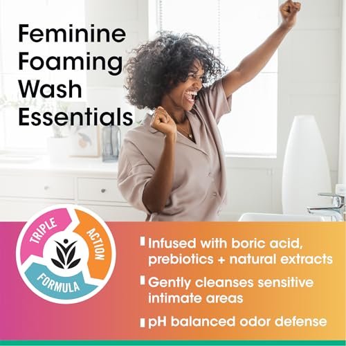 vH Essentials Feminine Foaming Wash mit Borsäure und Präbiotika, geruchsneutralisierende pH-ausgleichende tägliche Reinigung mit Lavendel und Kamille, 150 ml