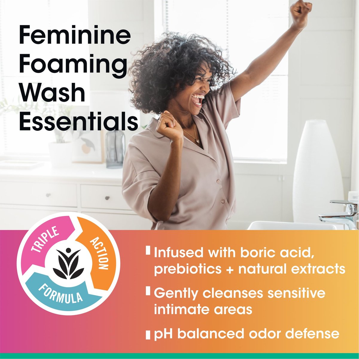 vH Essentials Feminine Foaming Wash mit Borsäure und Präbiotika, geruchsneutralisierende pH-ausgleichende tägliche Reinigung mit Lavendel und Kamille, 150 ml