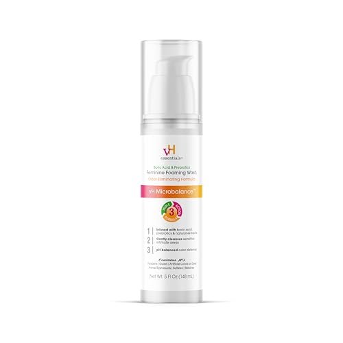 vH Essentials Feminine Foaming Wash mit Borsäure und Präbiotika, geruchsneutralisierende pH-ausgleichende tägliche Reinigung mit Lavendel und Kamille, 150 ml