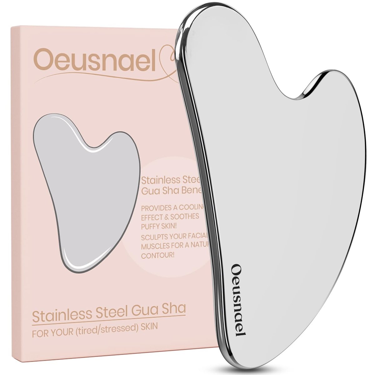 Oeusnael Edelstahl Gua Sha Gesichtswerkzeug – Lymphdrainage-Massagegerät für Gesicht, Gesichtsformung und Kieferlinie, Schwellungsreduzierung, Hals- und Körper-GuaSha-Werkzeug, Hautpflege-Geschenk für Frauen und Männer mit Aufbewahrungsbeutel