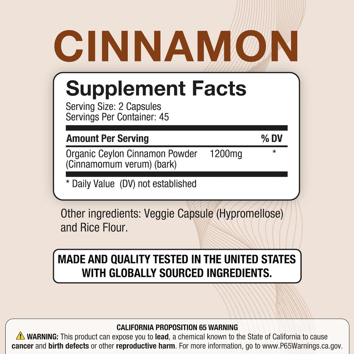 Puregen Labs Bio-Zimt (Ceylon-Zimt) 1.200 mg pro Portion 90 vegane Kapseln – Ohne schädliche Zusätze | Nicht-GVO | Glutenfrei