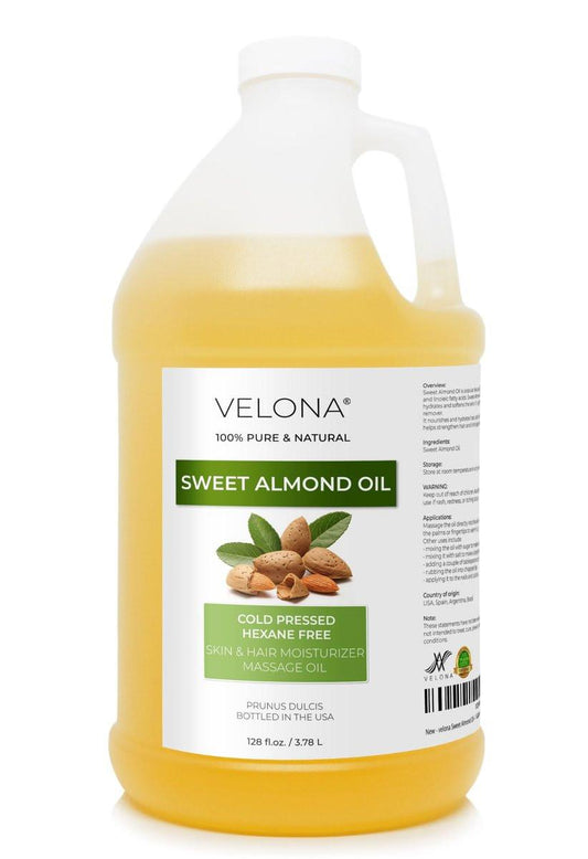 velona Süßmandelöl - 1 Gallone / 128 Fl Oz | 100% reines und natürliches Trägeröl | Kaltgepresst | Feuchtigkeitsspender für Haut, Haare, Körper & Gesicht