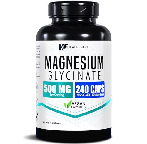 HealthFare Magnesium Glycinat 500 mg | 240 vegane Kapseln | Hochabsorbierendes cheliertes Magnesium | Glutenfrei | Nicht-GVO | Hergestellt in den USA