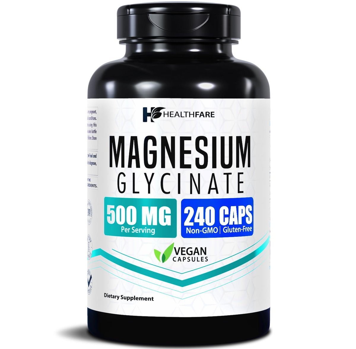 HealthFare Magnesium Glycinat 500 mg | 240 vegane Kapseln | Hochabsorbierendes cheliertes Magnesium | Glutenfrei | Nicht-GVO | Hergestellt in den USA