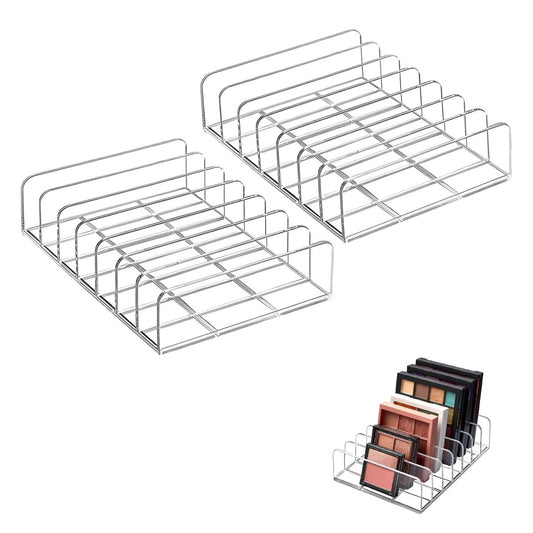 2er-Pack Acryl Make-up-Paletten-Organizer, 7-Fächer Lidschatten-Paletten-Aufbewahrung, durchsichtige Vitrine für Schminktisch-Schublade oder Arbeitsplatte, Kosmetik-Organizer für Make-up-Pinsel, Lippenstift, Rouge-Sets