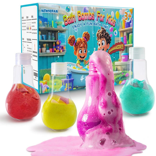 Zaubertrank Badebomben für Kinder, Jungen & Mädchen, Muttertagsgeschenk von Kindern, 4er-Pack bunte sprudelnde Badebomben für spaßiges und lehrreiches Baden, coole Schaumexplosion Badespielzeuge für Kinder ab 3-12
