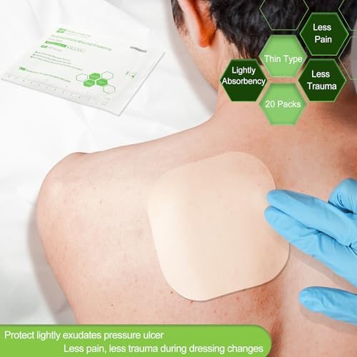 20er Pack Hydrokolloid-Wundverband 4x4 Zoll, extra dünn, für leichte Exsudate, Druckgeschwüre, Bettgeschwüre, kleine Verbrennungen, Schnitte & Schürfwunden, Blasen & postoperative Wundversorgung