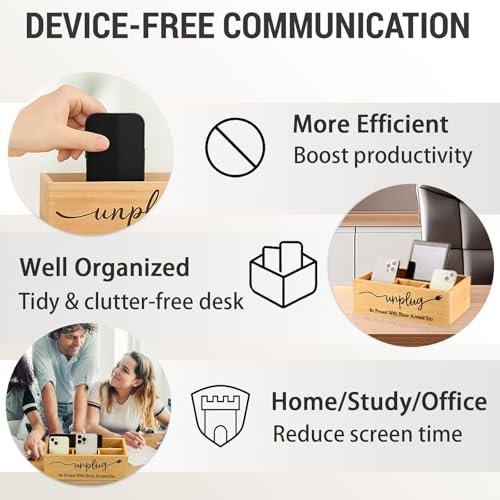 Bambus Holz Handy-Box – Digital Detox für Studium, Meetings und Familienzeit, Handy-Organizer mit Ladelöchern, Landhausstil, Platz für bis zu 18 Handys – Original Holz