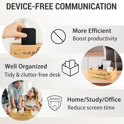 Bambus Holz Handy-Box – Digital Detox für Studium, Meetings und Familienzeit, Handy-Organizer mit Ladelöchern, Landhausstil, Platz für bis zu 18 Handys – Original Holz