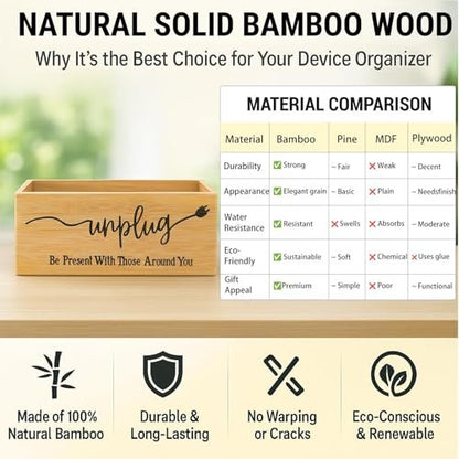 Bambus Holz Handy-Box – Digital Detox für Studium, Meetings und Familienzeit, Handy-Organizer mit Ladelöchern, Landhausstil, Platz für bis zu 18 Handys – Original Holz