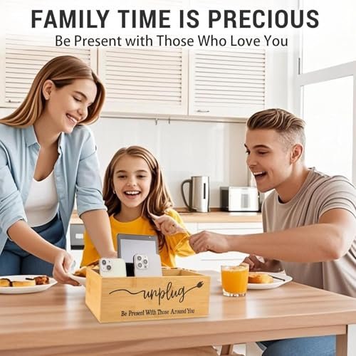Bambus Holz Handy-Box – Digital Detox für Studium, Meetings und Familienzeit, Handy-Organizer mit Ladelöchern, Landhausstil, Platz für bis zu 18 Handys – Original Holz