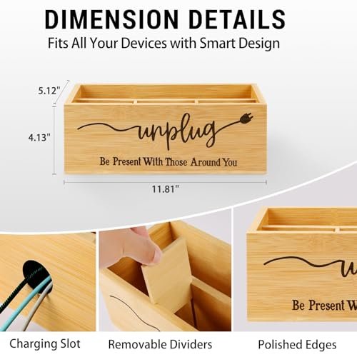 Bambus Holz Handy-Box – Digital Detox für Studium, Meetings und Familienzeit, Handy-Organizer mit Ladelöchern, Landhausstil, Platz für bis zu 18 Handys – Original Holz