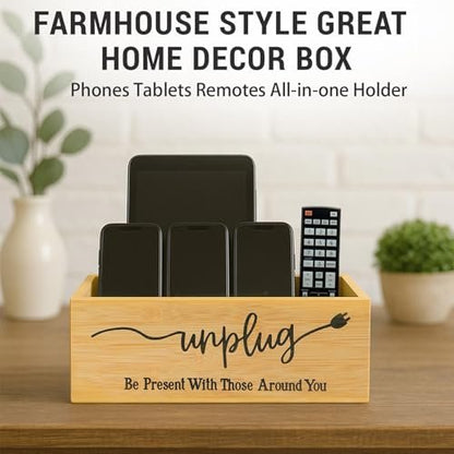 Bambus Holz Handy-Box – Digital Detox für Studium, Meetings und Familienzeit, Handy-Organizer mit Ladelöchern, Landhausstil, Platz für bis zu 18 Handys – Original Holz