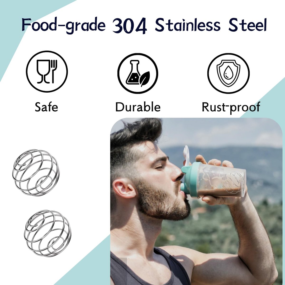 KASBEE Shaker Balls 2,1 Zoll, 2er-Pack Mixkugeln, 304 Edelstahl, klumpenfrei, für Shaker Cups, Mixerflaschen, Einmachgläser, Proteinshakes, Smoothies