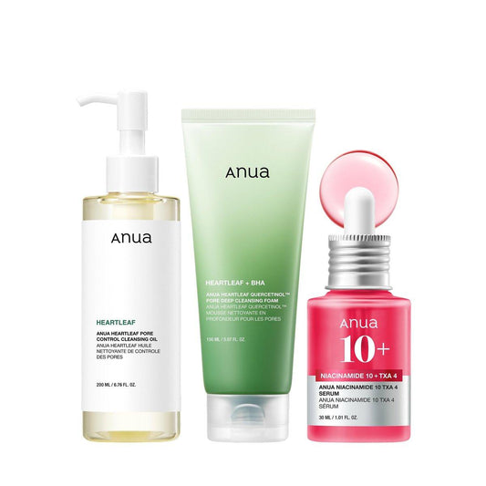 Anua 3-Schritt Glass Skin Anfänger-Set: Reinigungsöl, Gesichtsreiniger und Gesichtsserum mit Niacinamid – Doppelte Reinigungsroutine für die tägliche Hautpflege (Koreanische Hautpflege)
