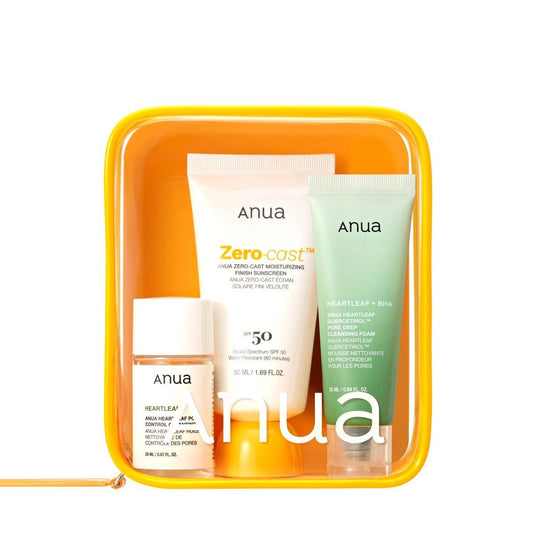 Anua Sun-Ready Reiseset: Zero-Cast Sonnencreme, Reinigungsöl & Gesichtsreiniger – Koreanisches Hautpflegeset für die doppelte Reinigung