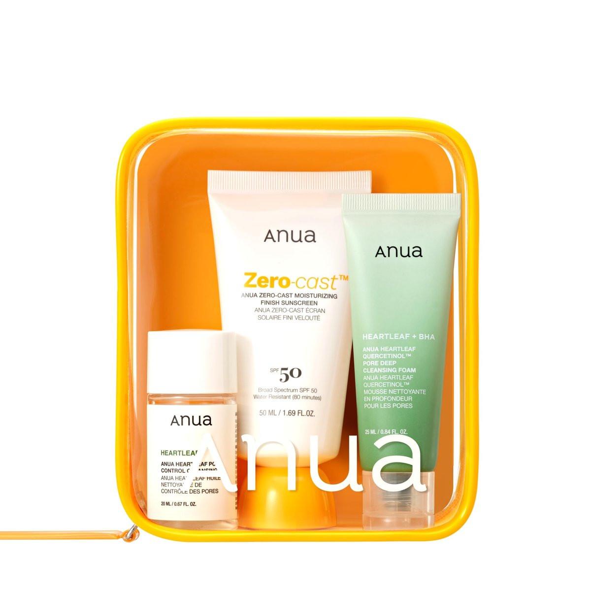 Anua Sun-Ready Reiseset: Zero-Cast Sonnencreme, Reinigungsöl & Gesichtsreiniger – Koreanisches Hautpflegeset für die doppelte Reinigung