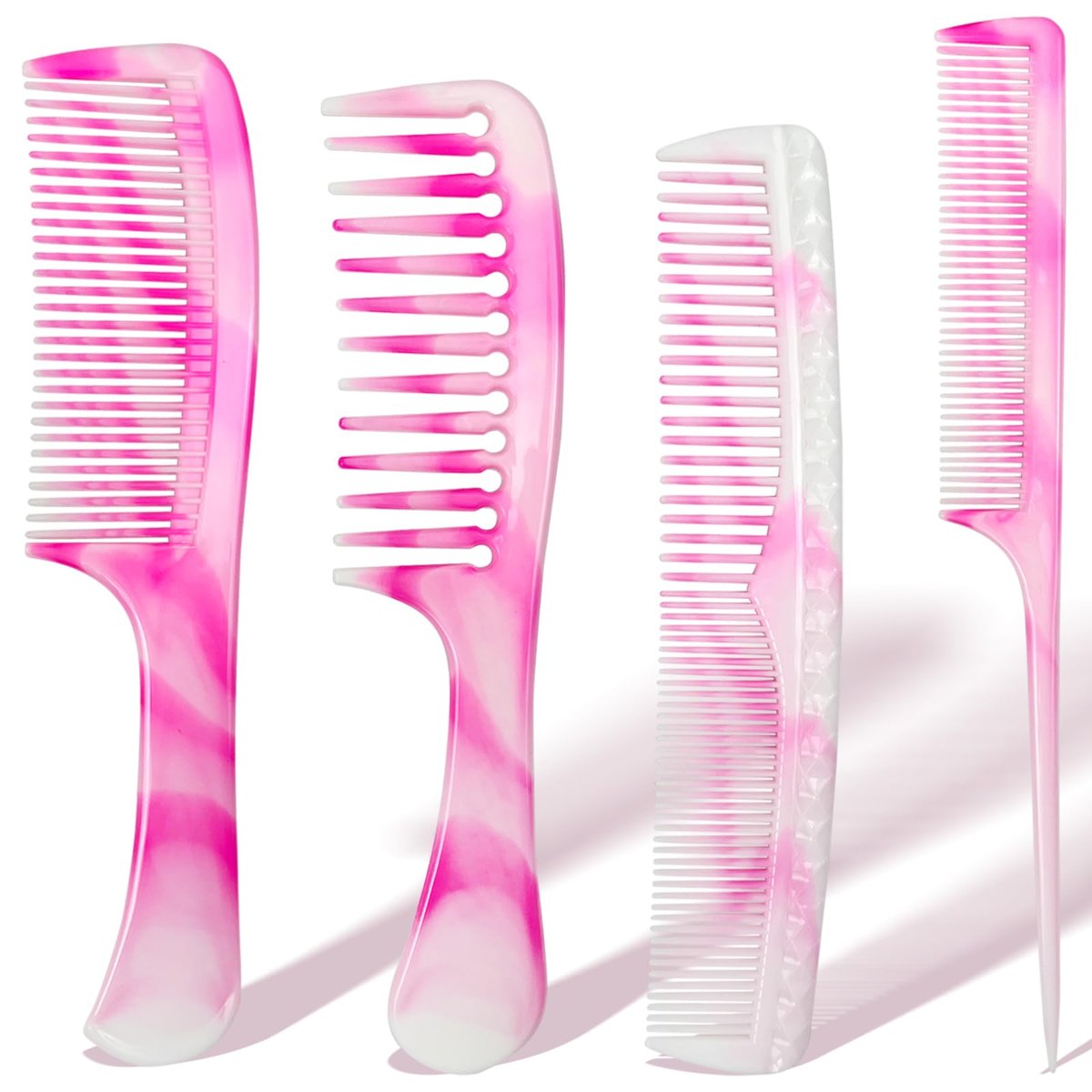 4-teiliges unisex Haarkamm-Set mit Rattenschwanz, breiten und feinen Zinken sowie doppelseitigem Kamm für tägliches Entwirren, Pink