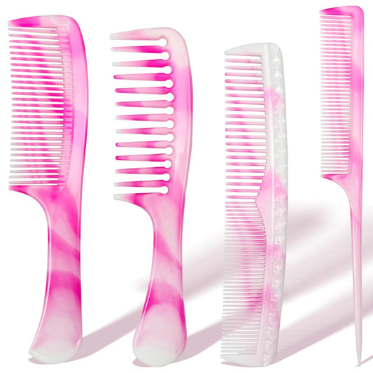 4-teiliges unisex Haarkamm-Set mit Rattenschwanz, breiten und feinen Zinken sowie doppelseitigem Kamm für tägliches Entwirren, Pink