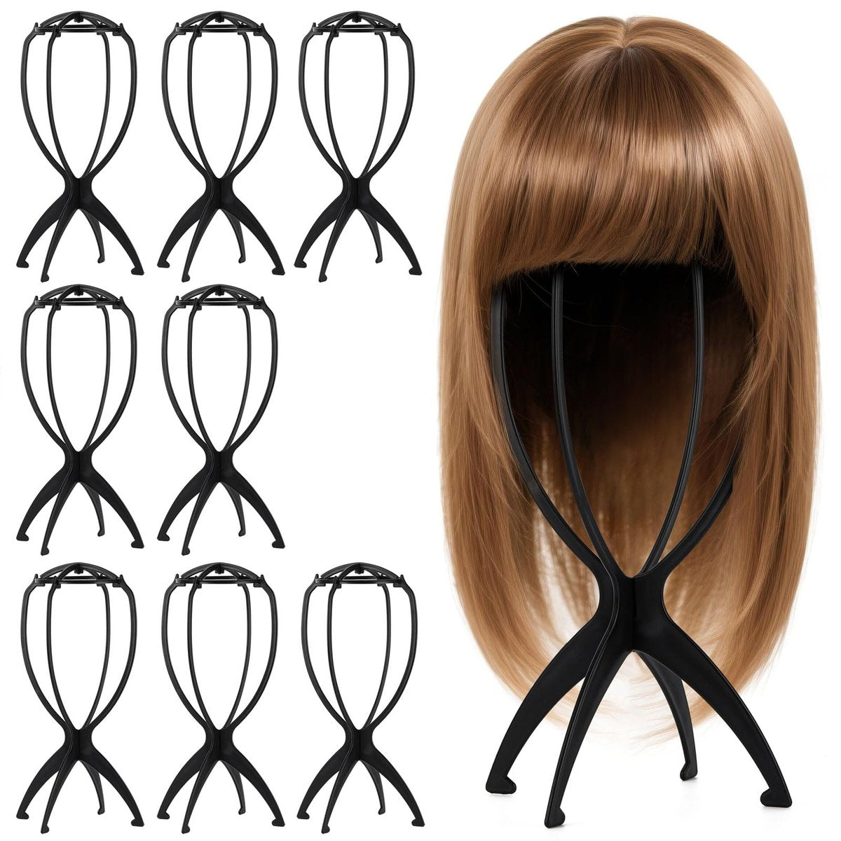 Tecbeauty 9-teiliger Wig-Ständer, tragbarer Perückenkopf-Ständer für Frauen mit mehreren Perücken (Schwarz)