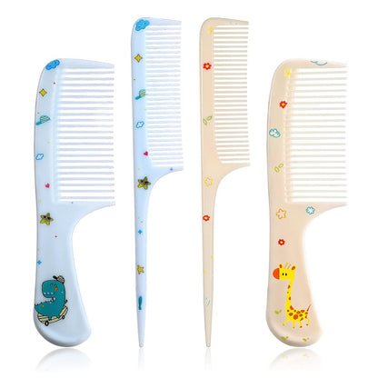 Süßer Haarbürsten-Set, 4-teiliges Kinderhaarbürsten-Set aus Kunststoff, Feinzahn-Rattenschwanzkamm, entwirrender Kamm für Frauen, Mädchen, alle Haartypen, lang, kurz, nass, trocken, lockig, glatt (Gelb, Blau)