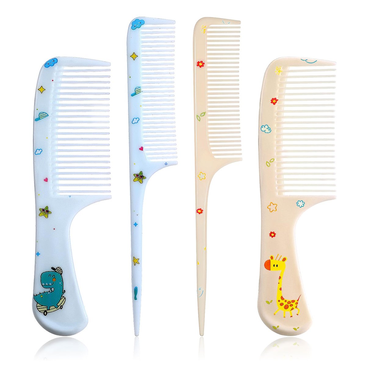 Süßer Haarbürsten-Set, 4-teiliges Kinderhaarbürsten-Set aus Kunststoff, Feinzahn-Rattenschwanzkamm, entwirrender Kamm für Frauen, Mädchen, alle Haartypen, lang, kurz, nass, trocken, lockig, glatt (Gelb, Blau)