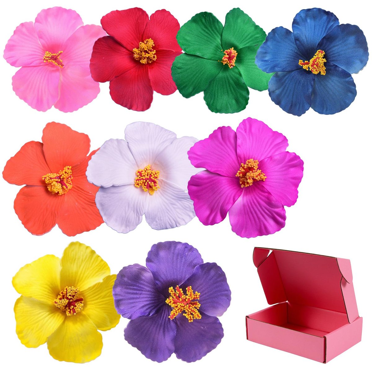 9-teiliges Set Blumen-Haarspangen für Mädchen und Frauen – 4-Zoll Hibiskus-Haarspangen für Sommerurlaub und Strandpartys